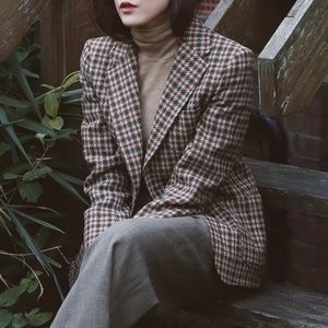 Vintage Oversized Brown Houndstooth Blazer - image 1